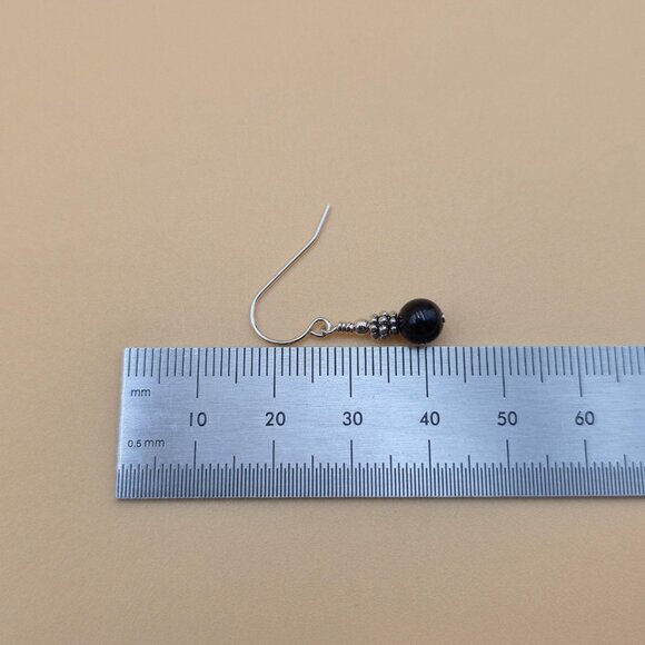 Sterling Silver Cute Small Black Stone Dangle Earrings A5765 - Picture 4 of 5